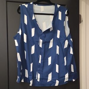 SHEIN Navy and White Geometric Sleeveless Blouse